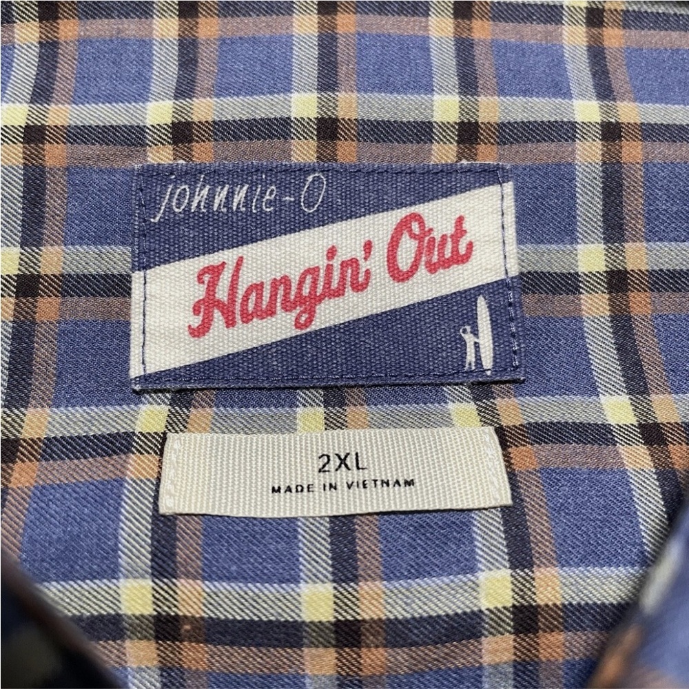 Johnnie-O hanging out twilight blue Ajax tartan plaid button up size xxl